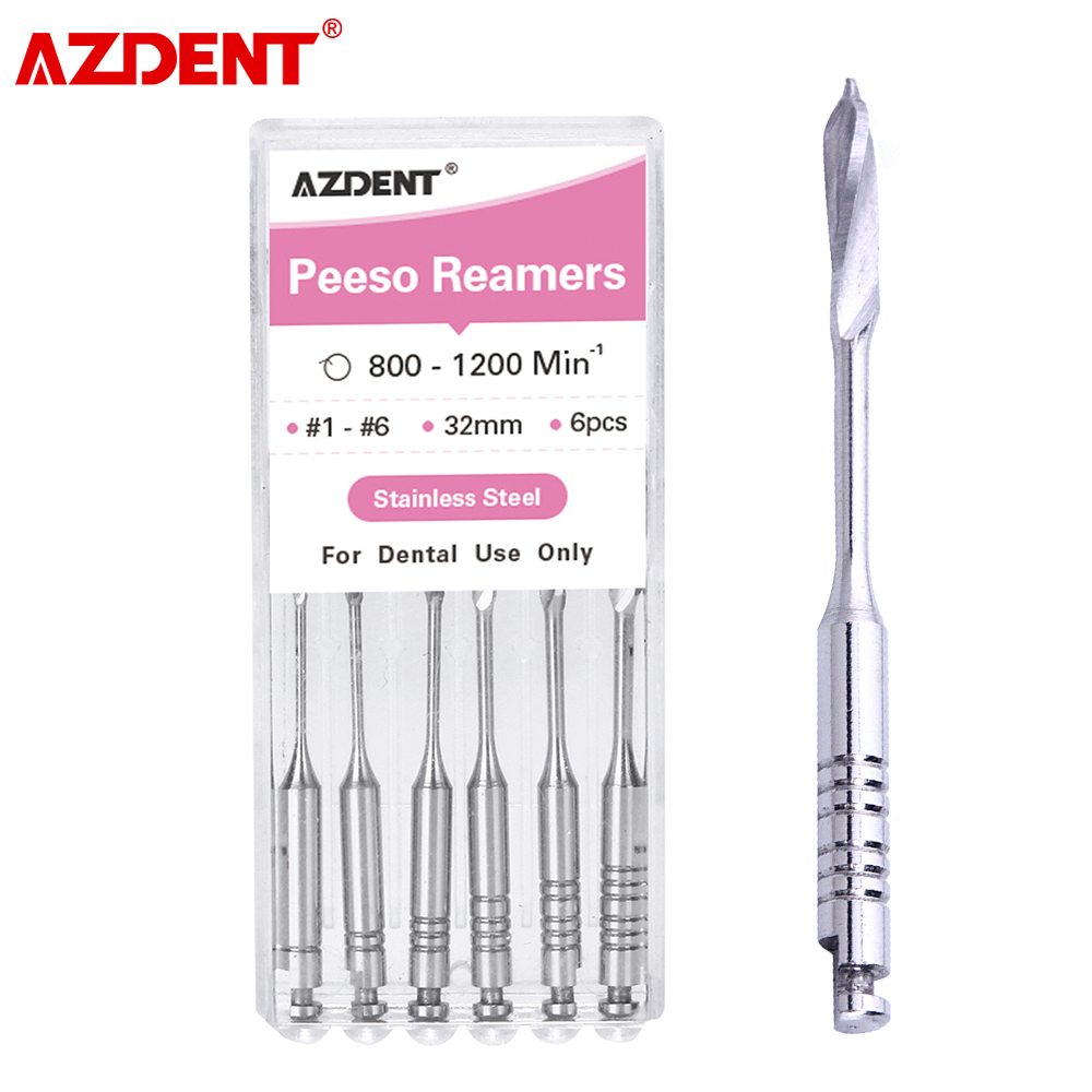 6Pcs/Box AZDENT Dental Endodontic Peeso Reamers Endo Files Gates Glidden Drill 32mm #1-6 #2 Stainless Steel