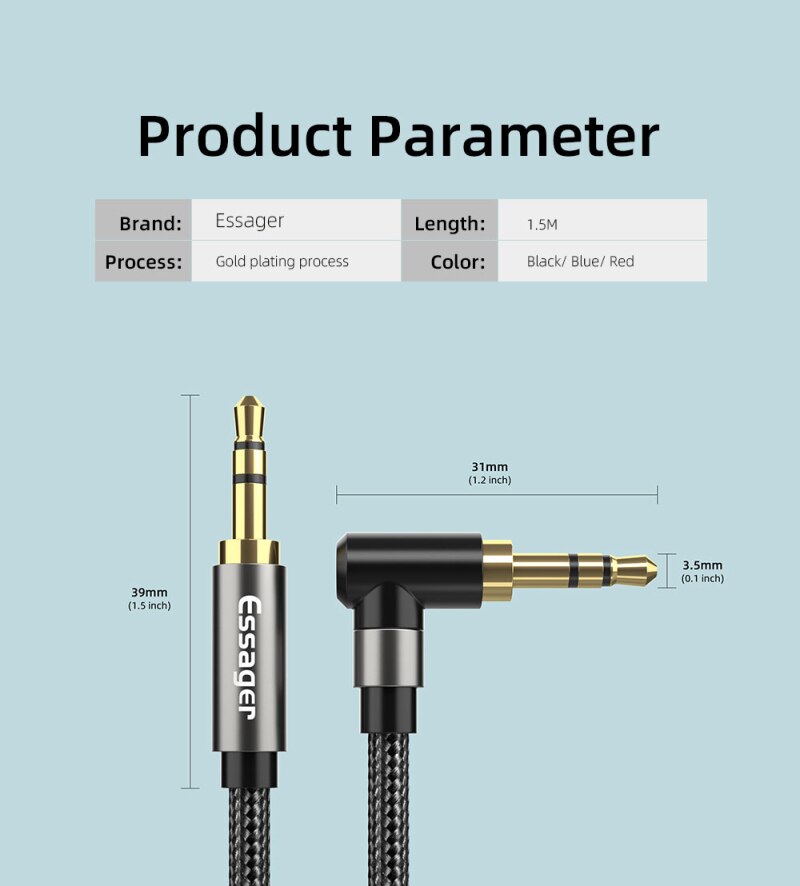 Essager AUX Cable 3.5mm Jack Audio Cable For Speaker Wire Headphone Car 3.5 mm Jack Hifi Aux Adapter Cord For Xiaomi