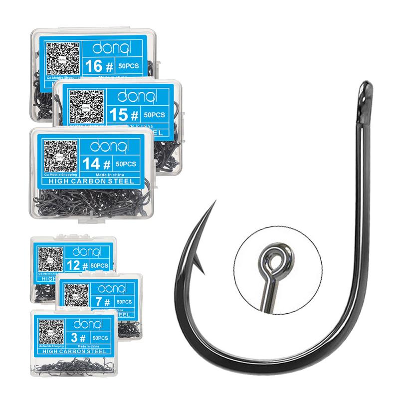 1 Box 50Pcs 3# - 16# Series High-carbon Steel Fishing Hook Barbed Single Circle Carp Hook Fishing Jig Hook Lure Bait Tackles