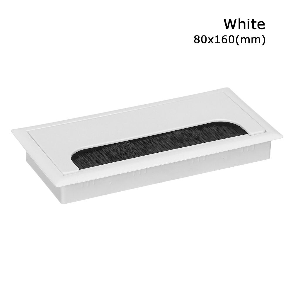 Porte-câble rectangulaire, trou d&#39;œillet, Port de sortie avec brosse noire, décor de bureau d&#39;ordinateur, boîte à fil, rangement de câbles de bureau: White-80x160mm