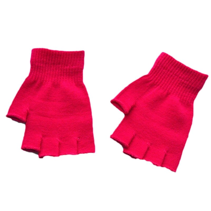 Kids Knitted Fingerless Gloves Autumn Winter Outdoor Stretch Elastic Warm Half Finger Students Cycling Gloves: RH