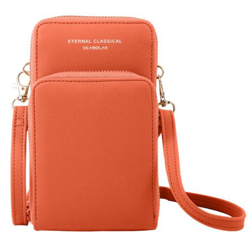 Kvinders ensfarvet tegnebog lille diagonal taske multifunktionsopbevaring mobiltelefon lang koblingstaske pung kvinde: Orange