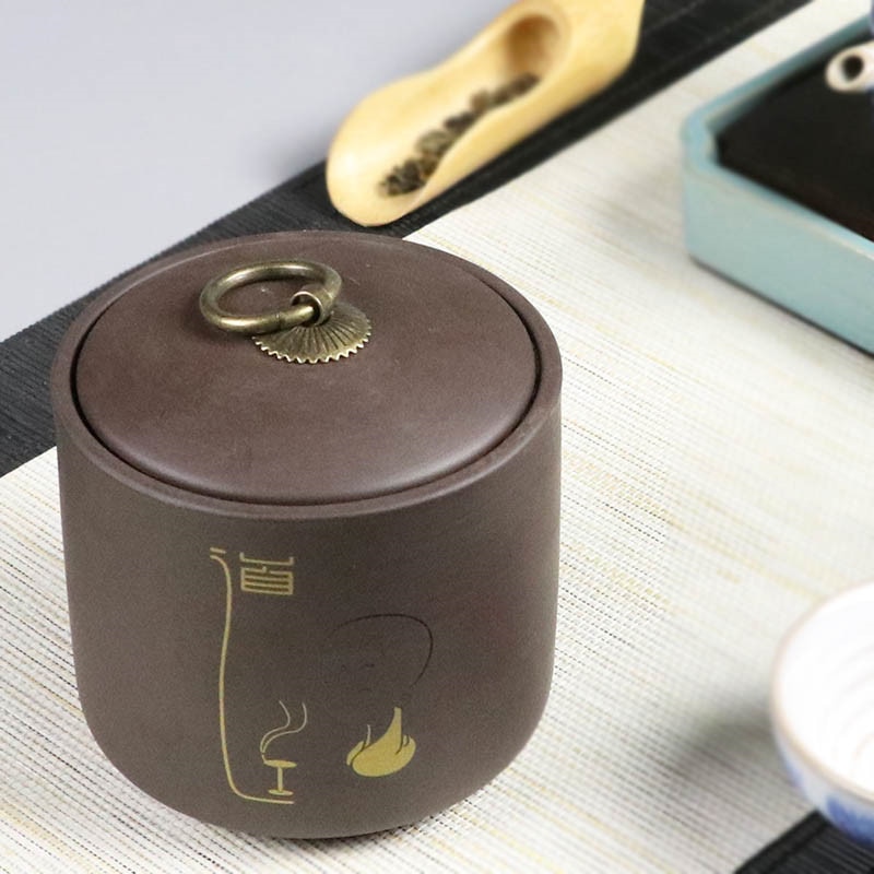 Paarse klei theebussen keuken opbergpotten keramische verzegelde blikken suikerpot kleine monnik patroon opbergdozen woondecoratie