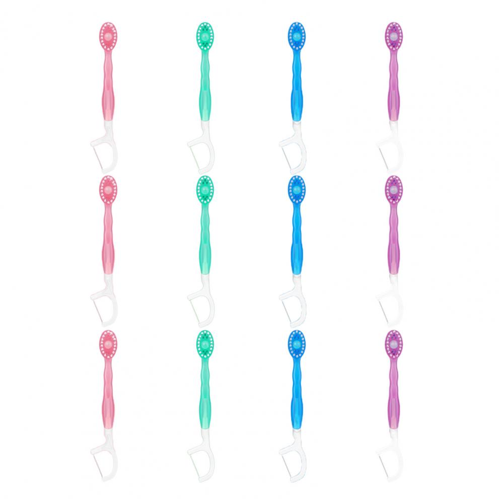 12 pezzi spazzolino usa e getta con dentifricio filo interdentale pick lingua raschietto mini spazzolino preincollato filo interdentale strumenti per l'igiene orale: WHITE