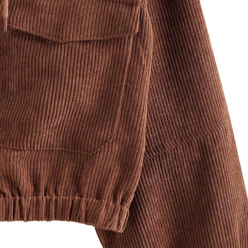 ZAFUL-abrigos cortos de pana para mujer, chaqueta con capucha de bolsillo y hombro caído, Top de manga larga sólido con cremallera, prendas de vestir para Otoño e Invierno
