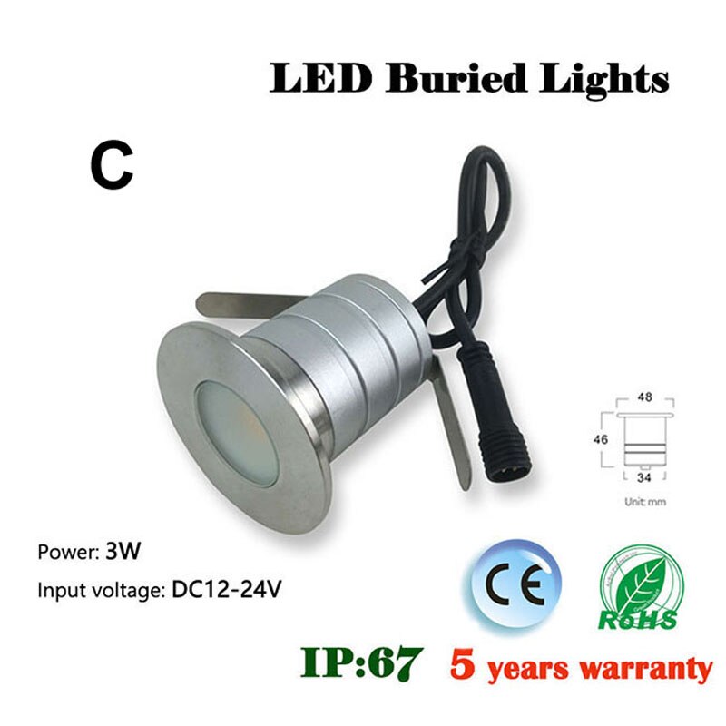 Grondspot jardim inground led-lattia terassivalot 12v 1w 3w vedenpitävät haudatut lamput kansi upotettu puutarhavalolamppu