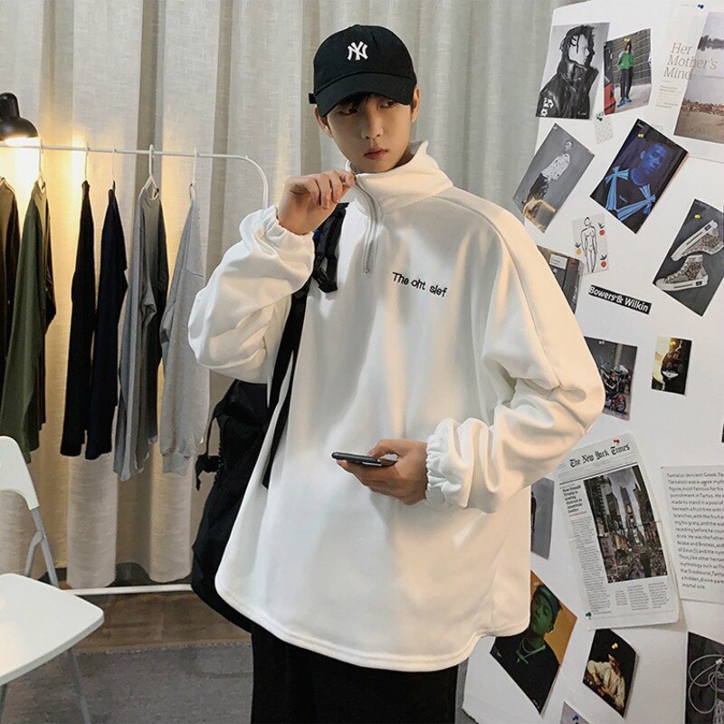 Men No Hat Hoodies Sweatshirts Winter Fleece Male Tops Couple Unisex Print Simple Harajuku Ins Korean Ulzzang Swag Daily