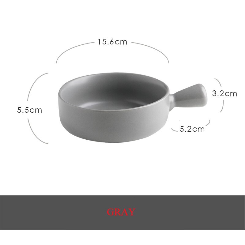 Ceramic With Handle Bowl Salad Bowl Oven Special Baking Bowl Baked Rice Bowl Fruit Dessert Bowl Instant Noodle Bowl: Gray