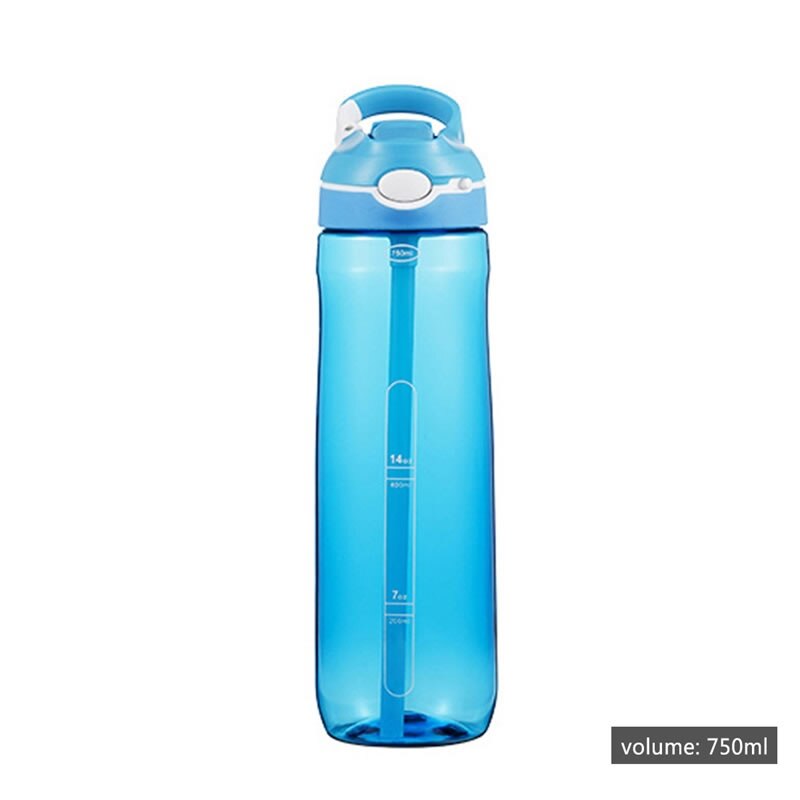 Upspirit tritan børn strå vandflaske plast høj kapacitet drikke kedel kop udendørs sport rejse protein shaker drinkware: 750ml blå