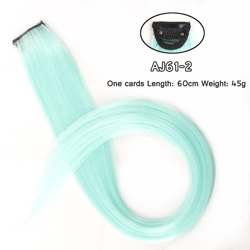 LM Long Straight Rainbow HairPiece Hair Extensions Clip In Hair Streak Pink Synthetic Hair Piece Strands on Clips: AJ61-4