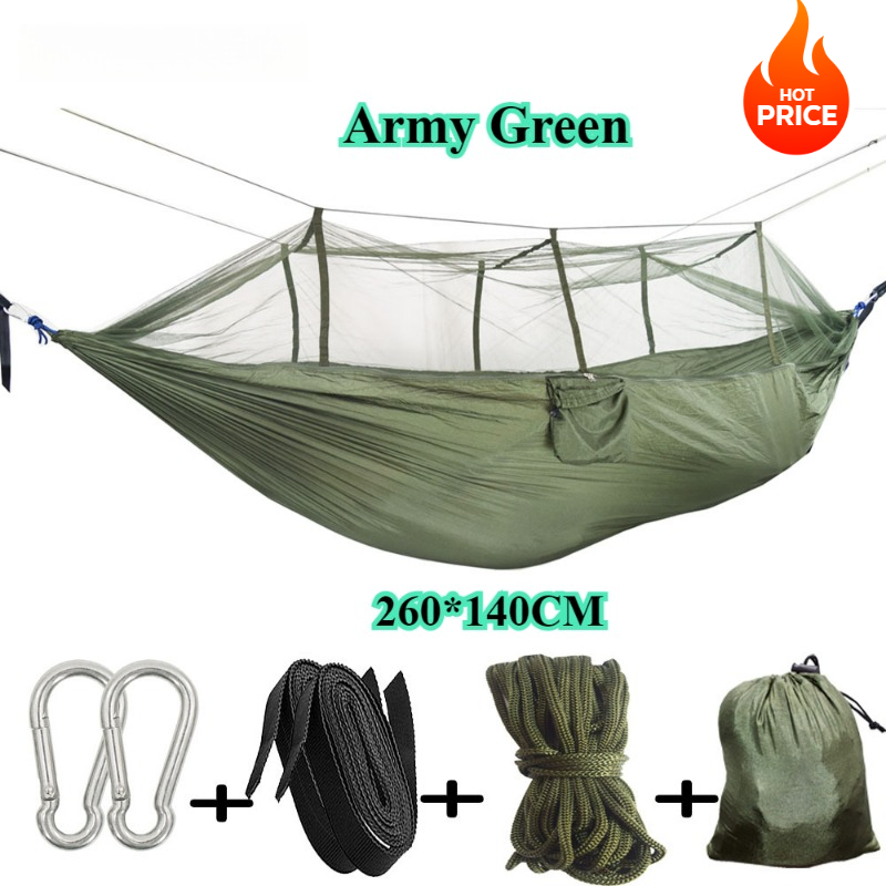 Outdoor Klamboe Hangmat Luchttent Kamperen Met Klamboe Ultralicht Nylon Dubbel Draagbaar Reizen Buiten Kamperen: Army Green