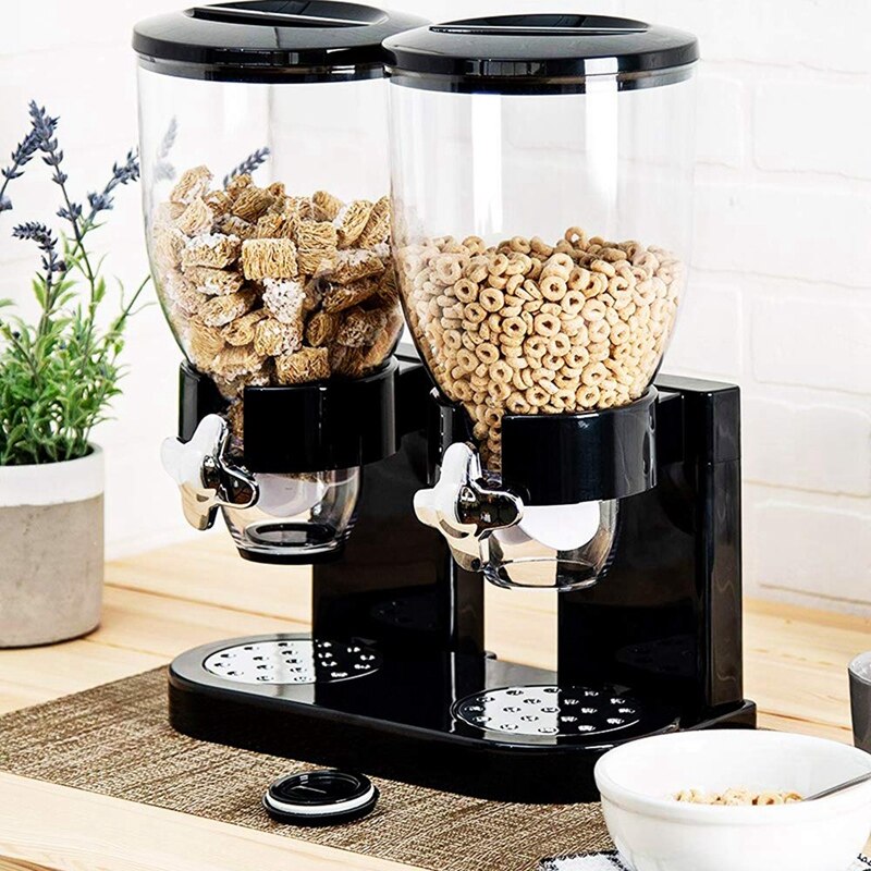 Top Double Chamber Airtight Cereal and Dry Food Dispenser with Built in Spill Tray for Home, Kitchen, Countertops, Breakfas