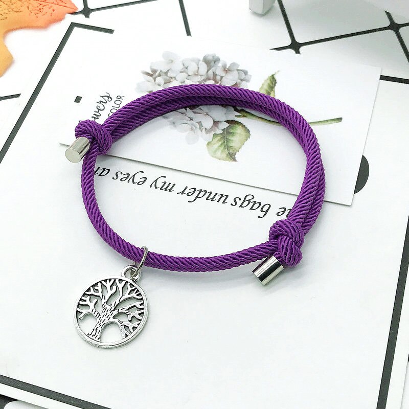 Moda pleciona lina drzewo życia uroku bransoletki mężczyźni kobiety Handmade regulowana czerwona nić bransoletka para Braclet prezent dla najlepszego przyjaciela: purple