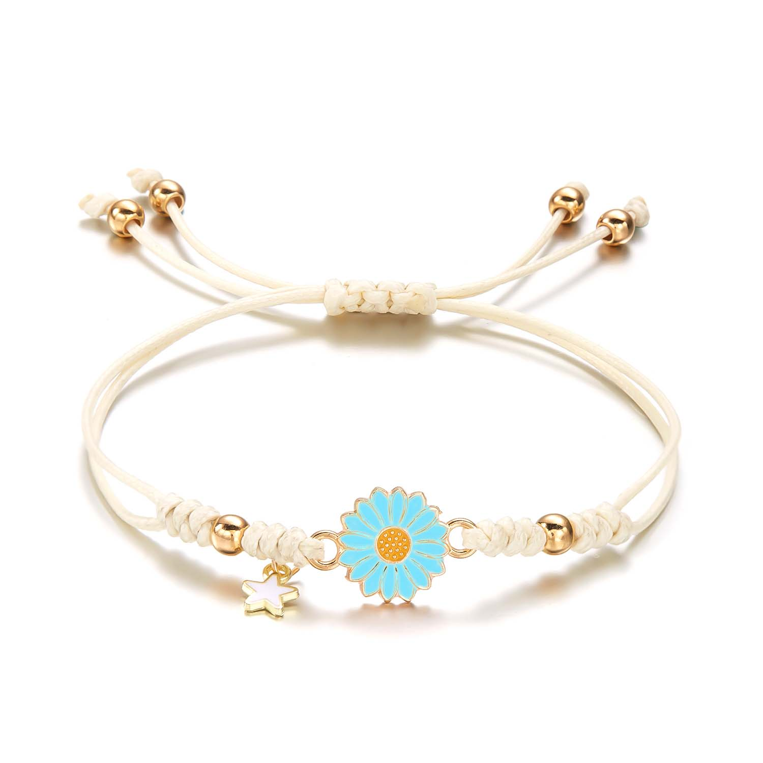 Pulsera bohemia hecha a mano con dibujos de estrellas y flores y margaritas para niña y mujer, pulseras de cuerda, de joyería para parejas de amistad: Verde oscuro
