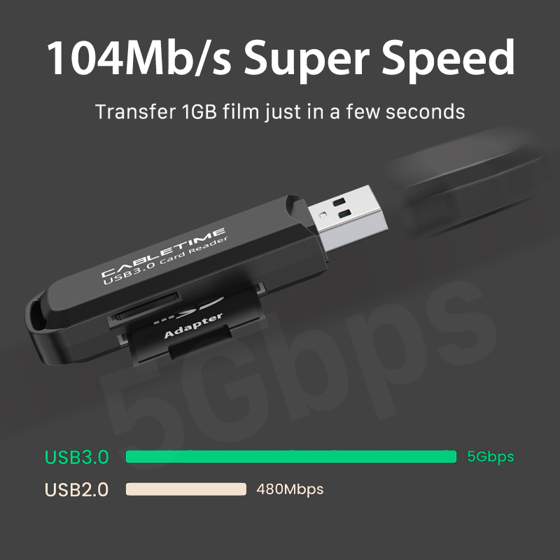 CABLETIME SD Card Reader USB 3.0 to Micro SD&amp;TF 2 in 1 External Memory OTG Adapter for Xiaomi MacBook Air Pro C376