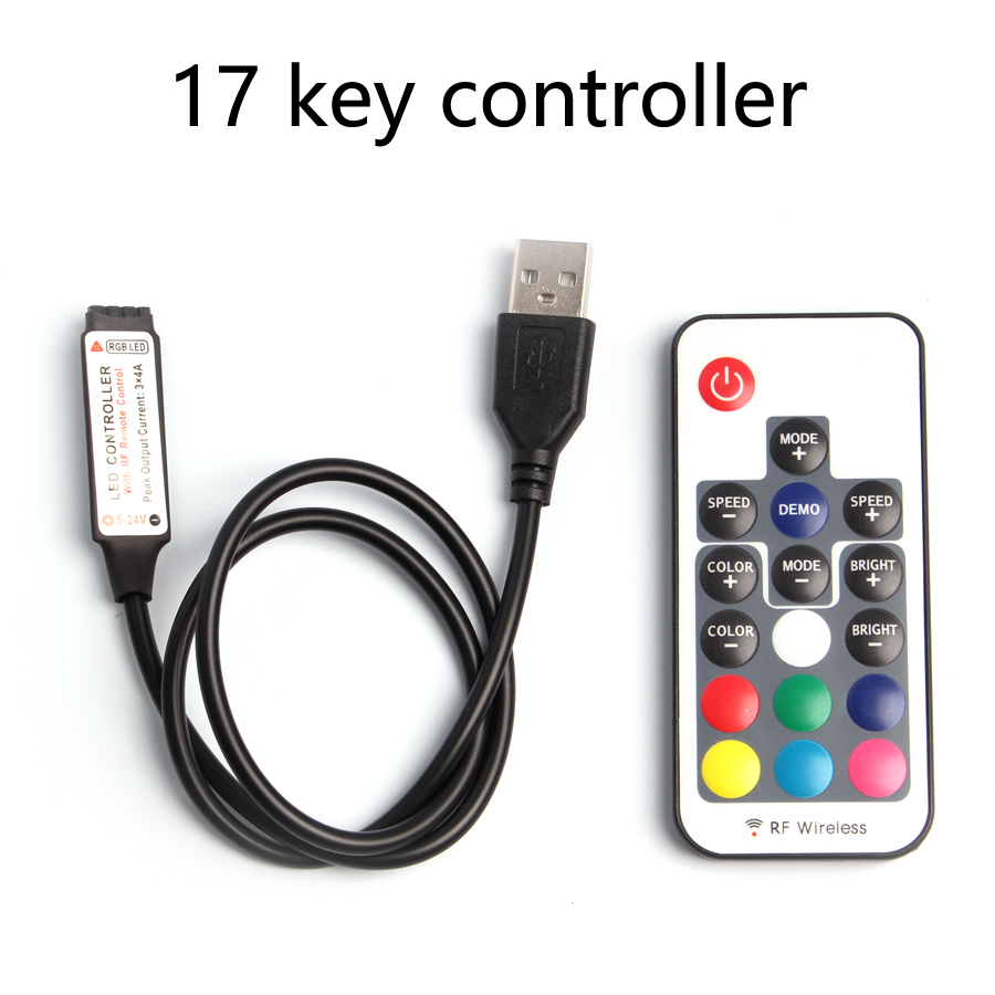 5V USB Controller RGB Remote 5 V Volt RGB Led Strip 5V 12V 24V USB LED Strip light 3 17 24 Key Wireless Remote Controller