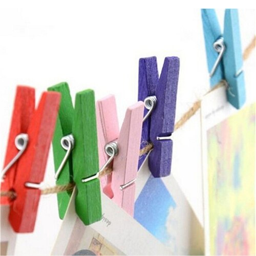 50 stuks mini-papieren fotohangers, gekleurde houten knutselknijpers, kledingklemmen, wasknijpers voor wenskaarten 30mm