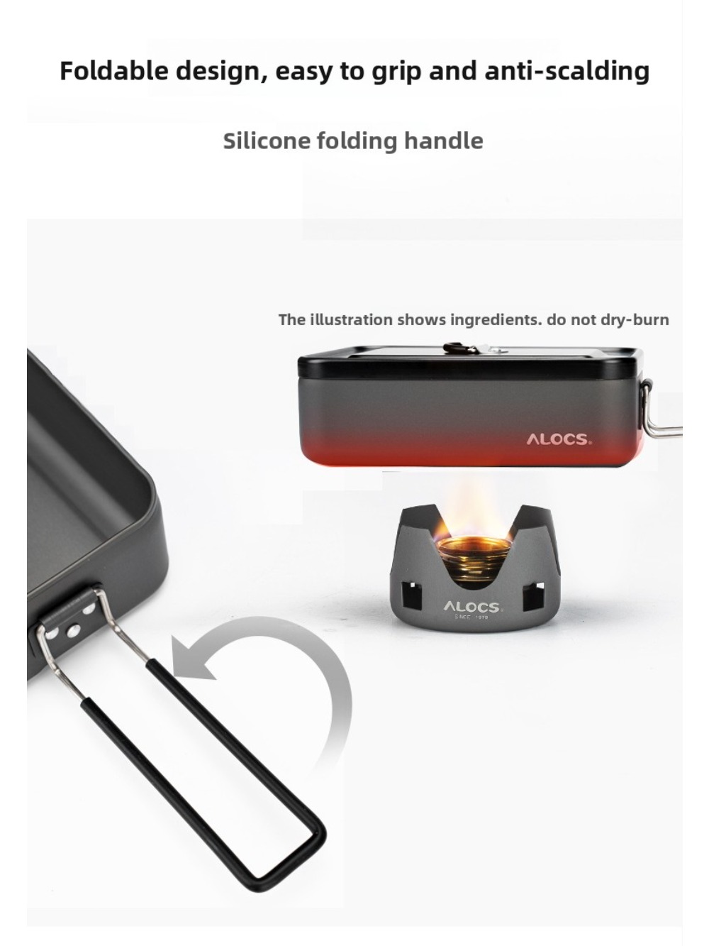 Alocs multifunctionele draagbare lunchbox, outdoor lunchbox van aluminiumlegering, servies voor kamperen, anti-verbrandingsservies, enkelvoudig.