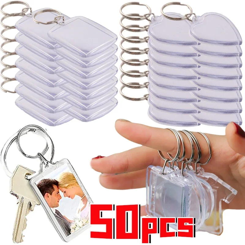 5/50 stuks transparante rechthoek blanco helder acryl inzetstuk foto fotolijst sleutelhanger sleutelhanger DIY splitring sleutelhanger