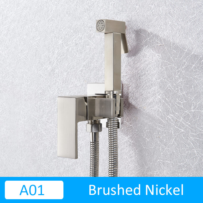 Vidric rosa ouro bidé torneira do chuveiro douche bidé muçulmano ducha higienica misturador de água quente e fria bidé chuveiro fr: A01-Brushed Nickel