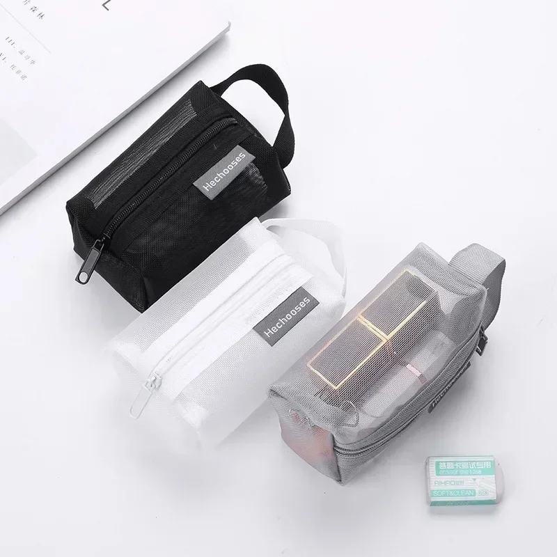Mini Clear Nylon Mesh Cosmetic Bags Cute Women Small Lipstick Makeup Bags Pouch Data Line Key Earphone Organizer Case