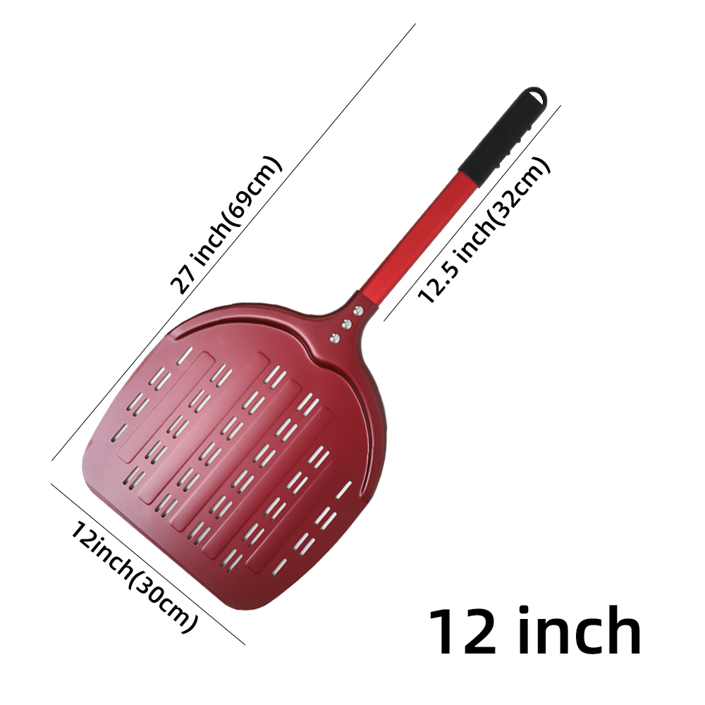 12 13 14 Inch Pizza Schil Lange Steel Draaien Aluminium Pizza Turner Anti-aanbak Bakken Tool Geperforeerde Peddel Keuken accessoire: Chocolade