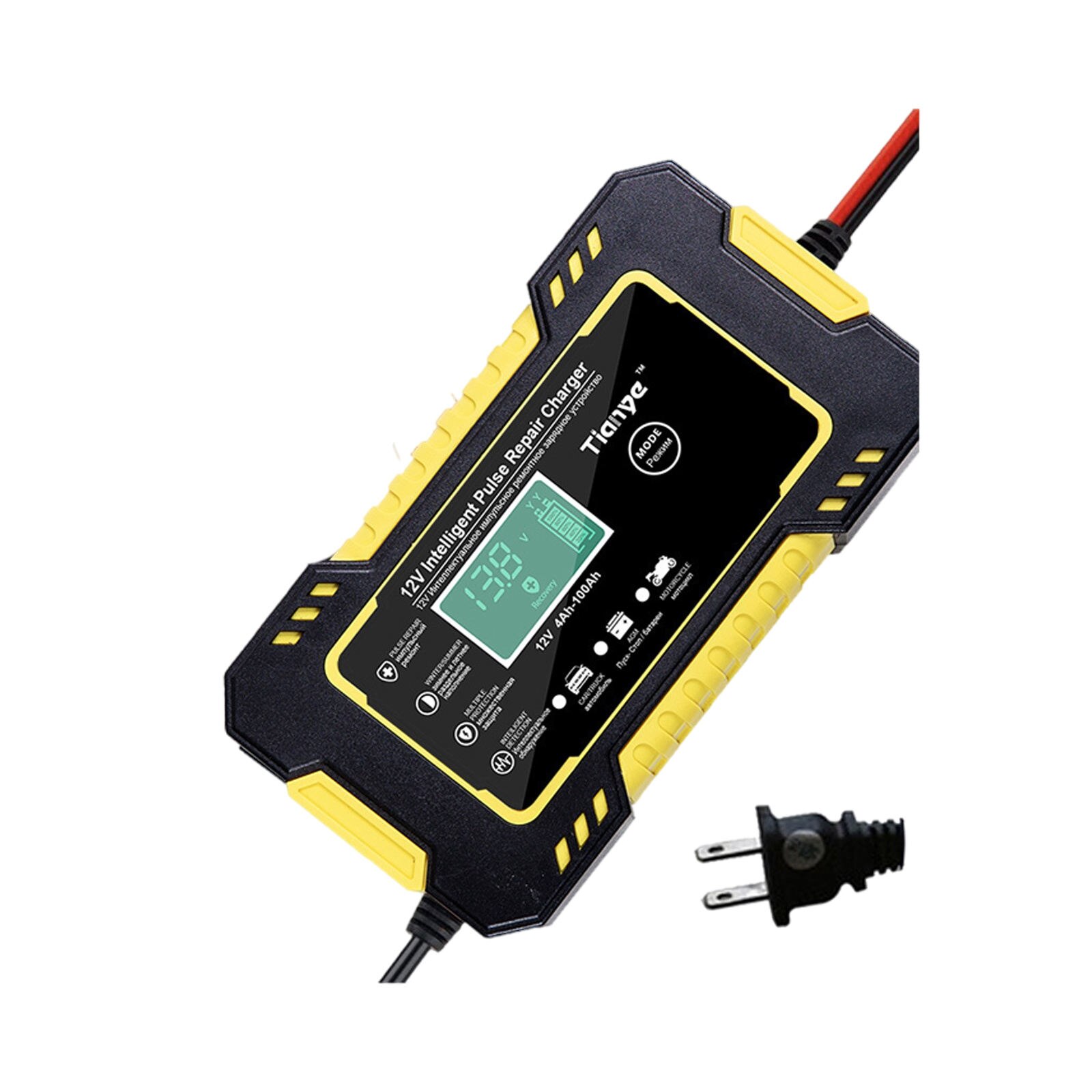 Car Battery Charger Trickle Charger 12V 6A LCD Display Intelligent Fit for Boat RV Motorcycle Fully-Automatic Smart Charger: Yellow