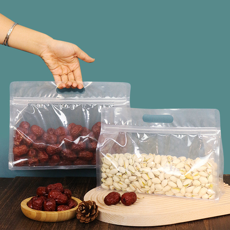 Bolsa de plástico reciclable ziplock Saran bolsa de plástico de embalaje de PVC a prueba de fugas bolsa de embalaje de partículas de frutas alimentos frescos recipiente cerrado de cocina