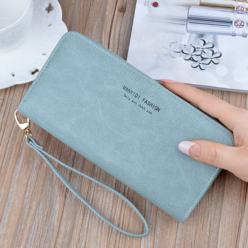 Large Capacity Women's Long Soft Leather Wallet Zipper Clutch Ladies Simple Retro Mother Mobile Phone Bag Standard Wallets