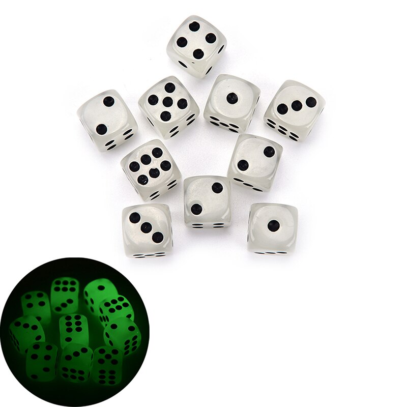 10Pcs Acryl 14Mm Lichtgevende Dobbelstenen 6-Zijdig Cube Lichtgevende Dobbelstenen Fun Board Game Bar Entertainment Spel Dobbelstenen