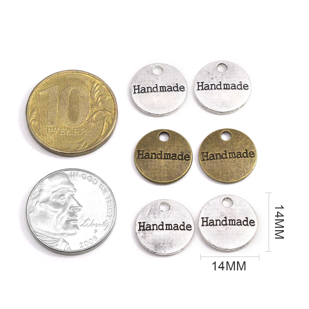 Sliver Brons Ronde Metalen Tags Handgemaakte Labels 14*14Mm Legering Naaien Labels Voor Ketting Armband Mode-sieraden Bevindingen 10Pcs