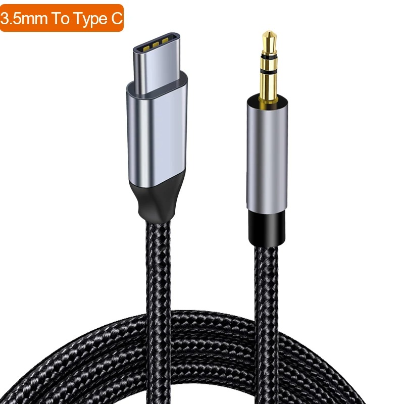 2 m USB Type C naar 3,5 mm jack AUX-kabel DAC USB-C naar 3,5 mm audio-adapter voor telefoonhoofdtelefoon Auto HIFI Stereogeluid Audioconnector: 3m