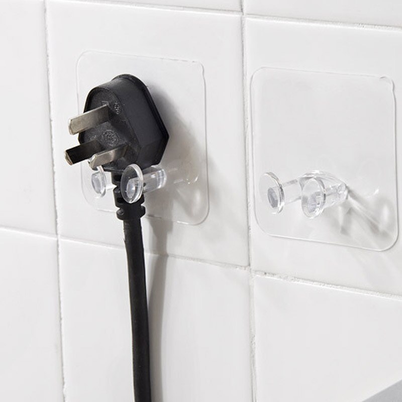 6Pcs Multifunction Power Plug Hook Transparent Wall Hooks Self-adhesive Traceless Power Plug Socket Holder Kitchen Accessories