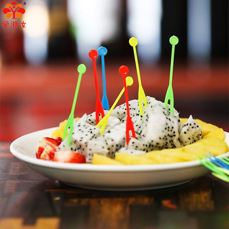 Aixiangru 8cm Kunststoff OK Obst Gabel Geschirr Kunststoff Gabel Einweg Geschirr Bar Tools Einzigen Farbe/Transparent 3500 stücke