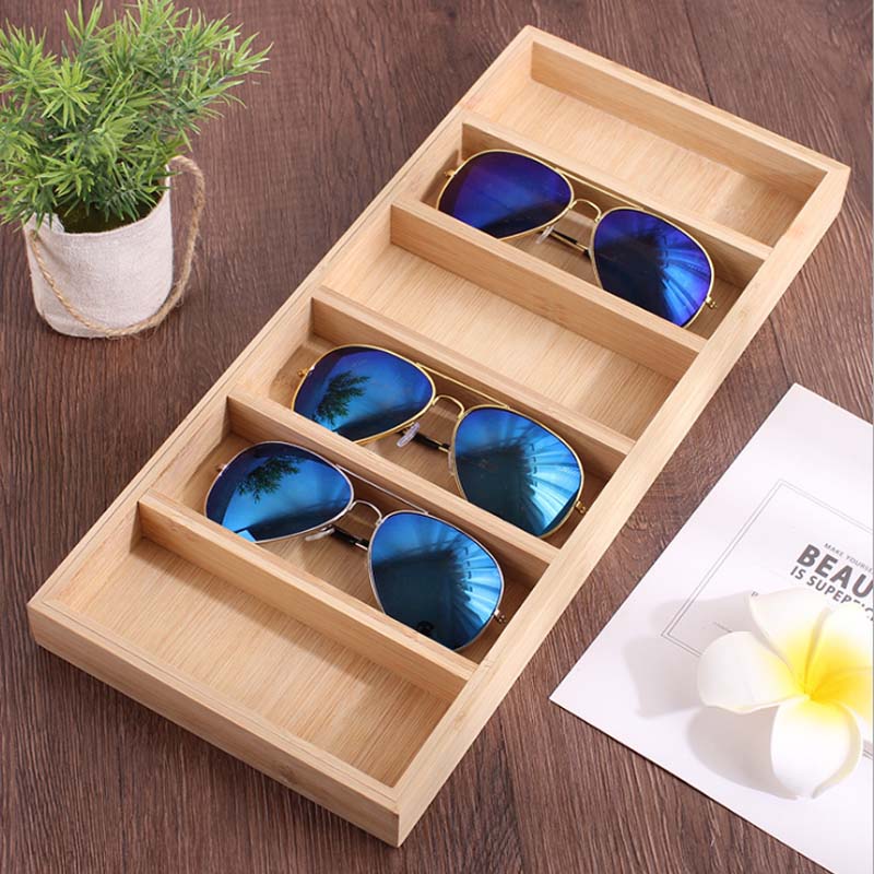 HUNYOO 4/5/6-Tiers Bamboo Sunglasses Display Wooden Vertical Eyewear Organizer Glasses Display Stand Showcase Eyeglasses Holder