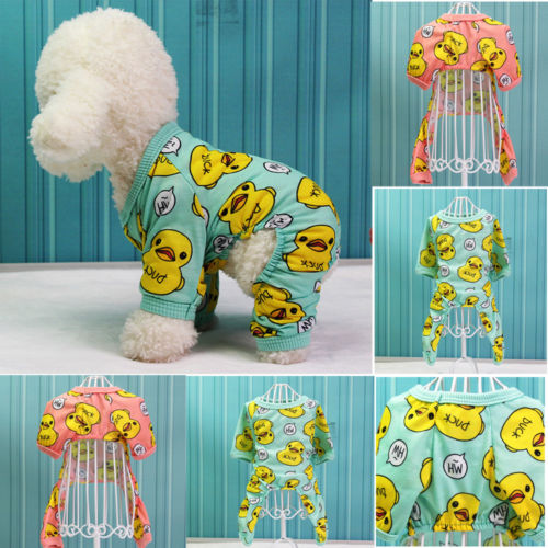 Pyjama en coton pour chiens | Automne et hiver, pyjama , chien jaune canard imprimé, vêtements mignons, combinaison chien chiot, nouvelle