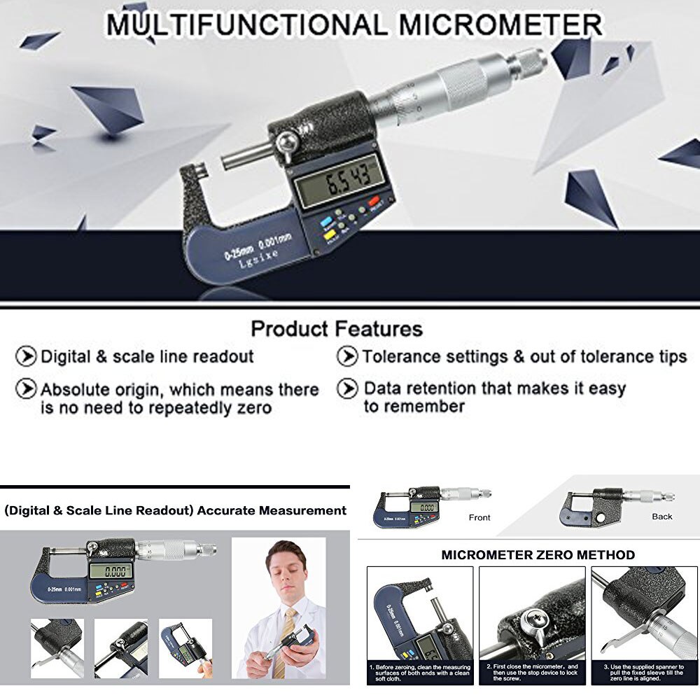 Digital Micrometer Digital Electronic Micrometer With Scale Inch Metric Conversion Metric Micrometer 0-25mm 0.001mm