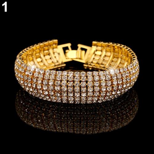 SALES！！ Women Roman Style Wide Bangle Rhinestone Bracelet Wedding Party Jewelry: Golden