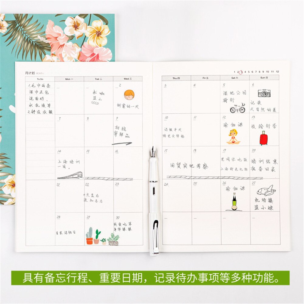 365 Days Flowers A4 Notebook Agenda Schedule Organizer Daily Weekly Monthly Planner Diary Notepad Kawaii Korean Stationery