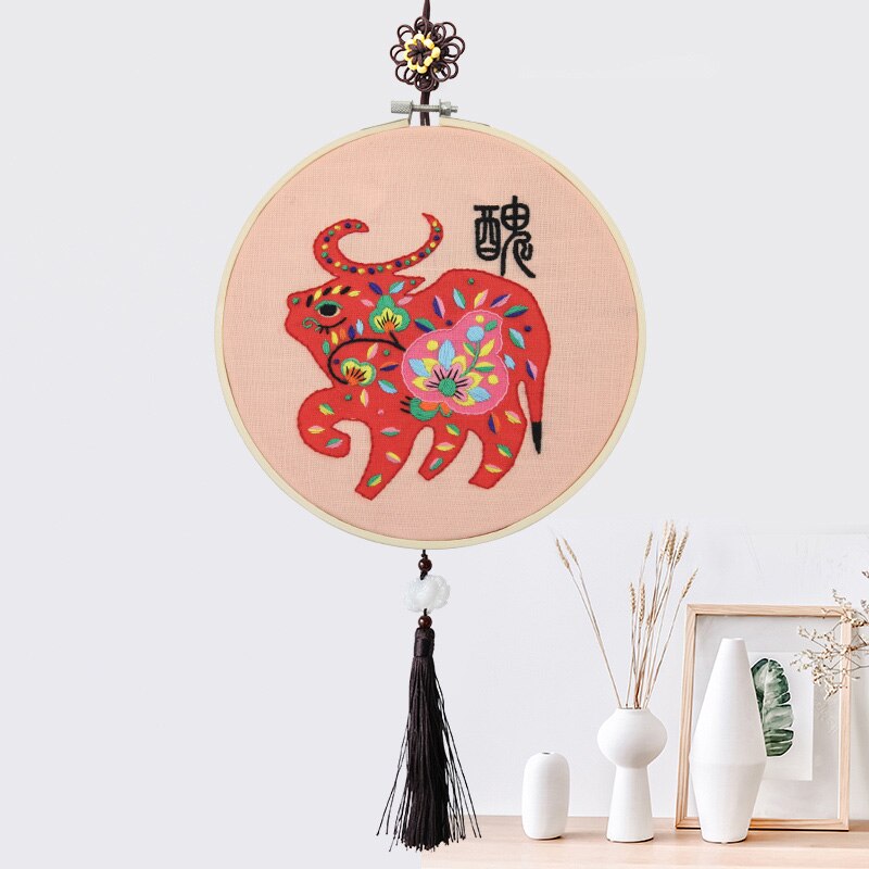 Handwerken Praktijk Kits Zodiac Diy Linten Borduren Voor Beginner Kruissteek Muurschildering Art Home Decoratie Voldoen Sets: cow