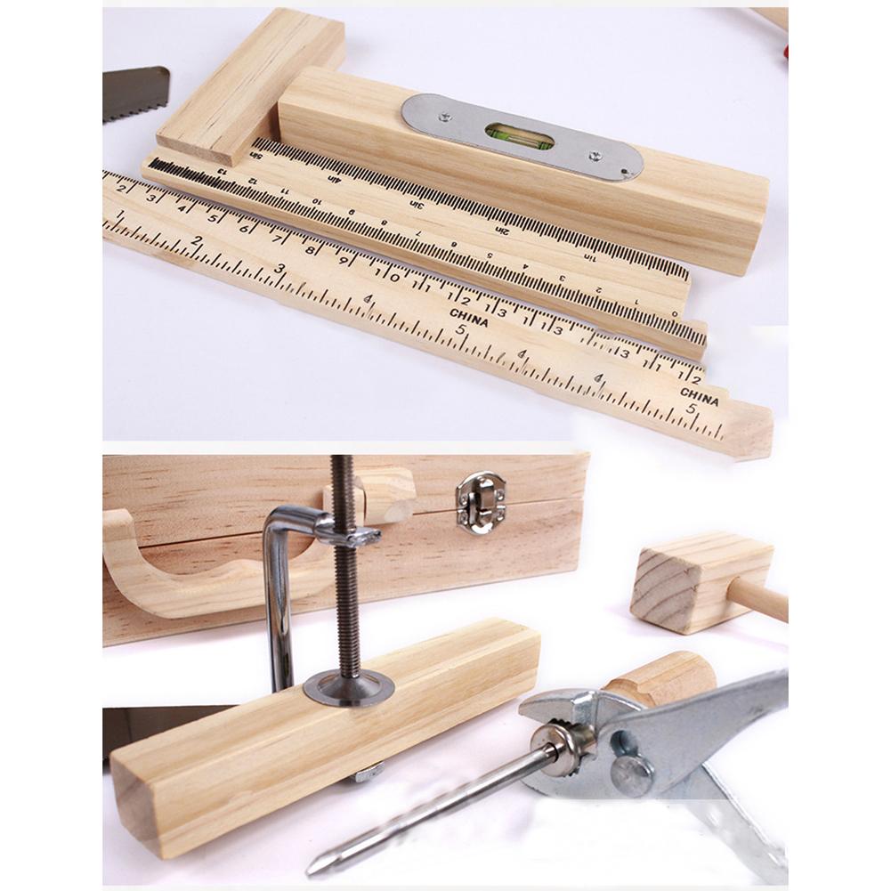 Kids Pretend Repair Box Toy Wooden Tool Kit Set Multi-Functional Woodworking Box DIY Building Tools for Children