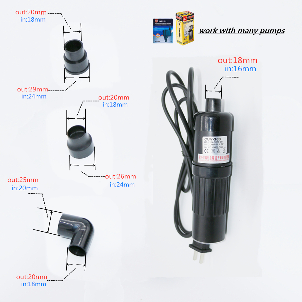 SUNSUN-Lámpara germicida UV para acuario, dispositivo externo para eliminar alage, CUV303, 305, 505, 510