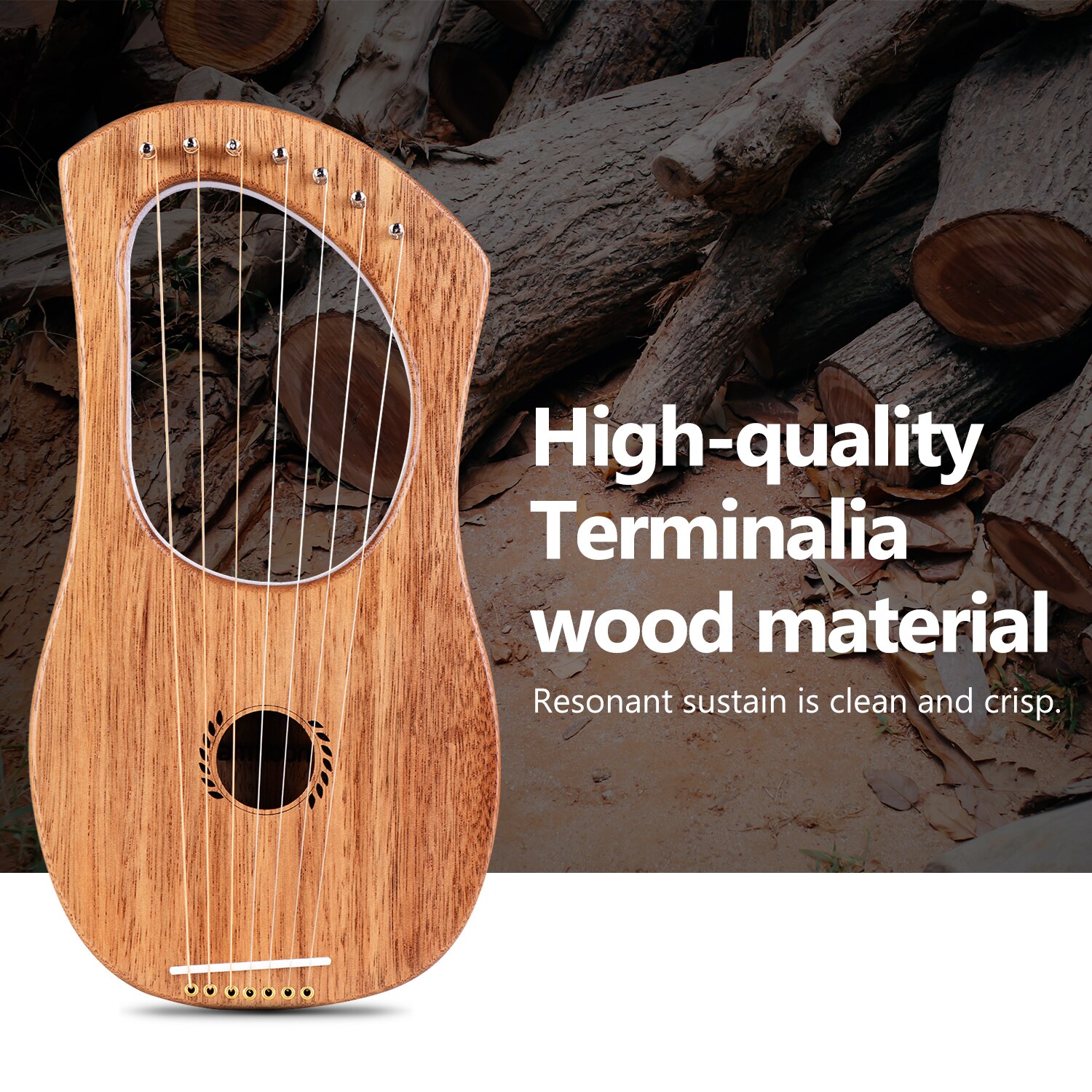 Ammoon-ARPA de Lira de 7 cuerdas, instrumento de cuerda de madera de lires Terminalia de estilo antiguo con bolsa de transporte, juego de cuerdas Extra, paño de limpieza