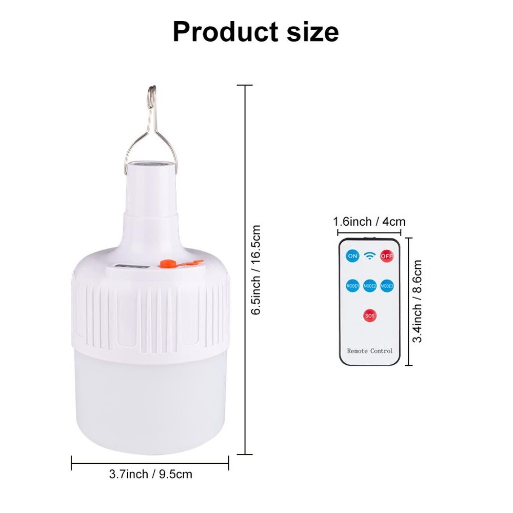 Portable LED Light Bulb Solar Remote control Rechargeable Emergency Light Bulb Hook Night Light Outdoor Camping Fishing