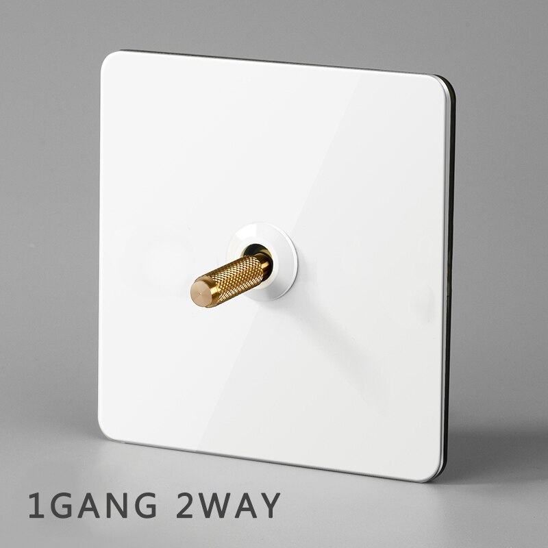 Interrupteur mural en laiton, bouton à bascule en métal vintage 220v 1/2/3/4 gangs .2 voies 10a interrupteurs pour salon levier en laiton panneau blanc: 1 gang 2 voies