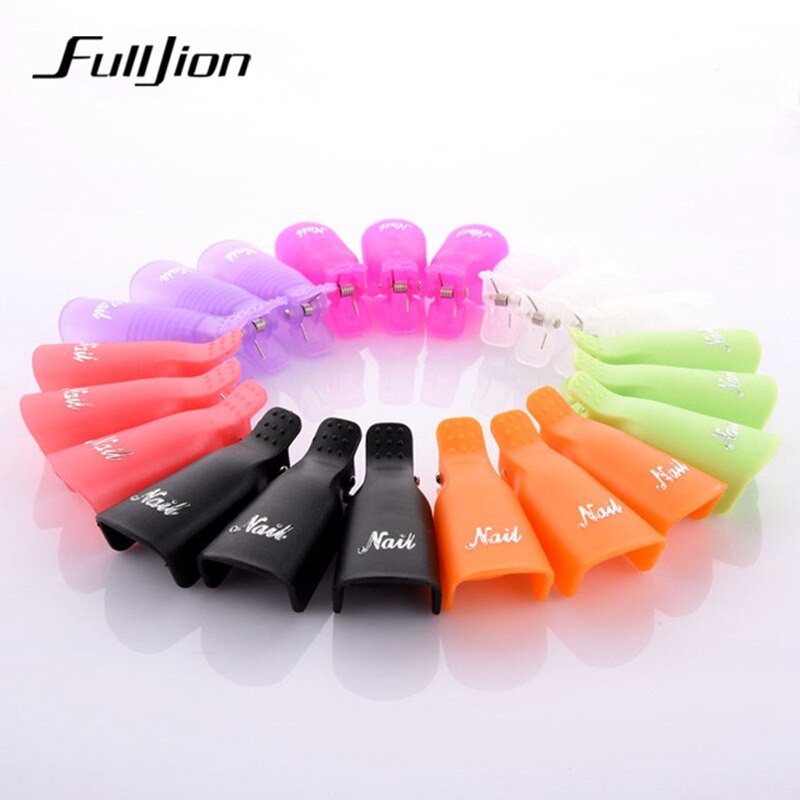 Fulljion 10 stuks = 2set Kleurrijke Plastic Nail Art Losweken Cap Clip UV Nail Gel Polish Remover Wrap voor Nail beauty Tools