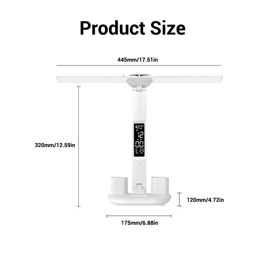 ledet-klokkebordlampe usb-ladbar dimbar skrivebordslampe 2 hoder 180 roterbar sammenleggbar øyebeskyttelse skrivebordslesenattlys
