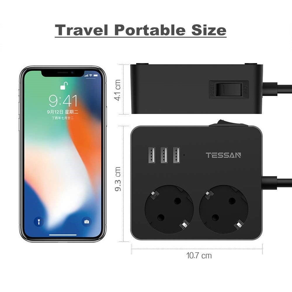 EU Multi Power Strip met 2 Outlet 3 USB Poorten en 1.5 M/5ft Cord Extension Reizen Draagbare Power socket Overbelasting Bescherming