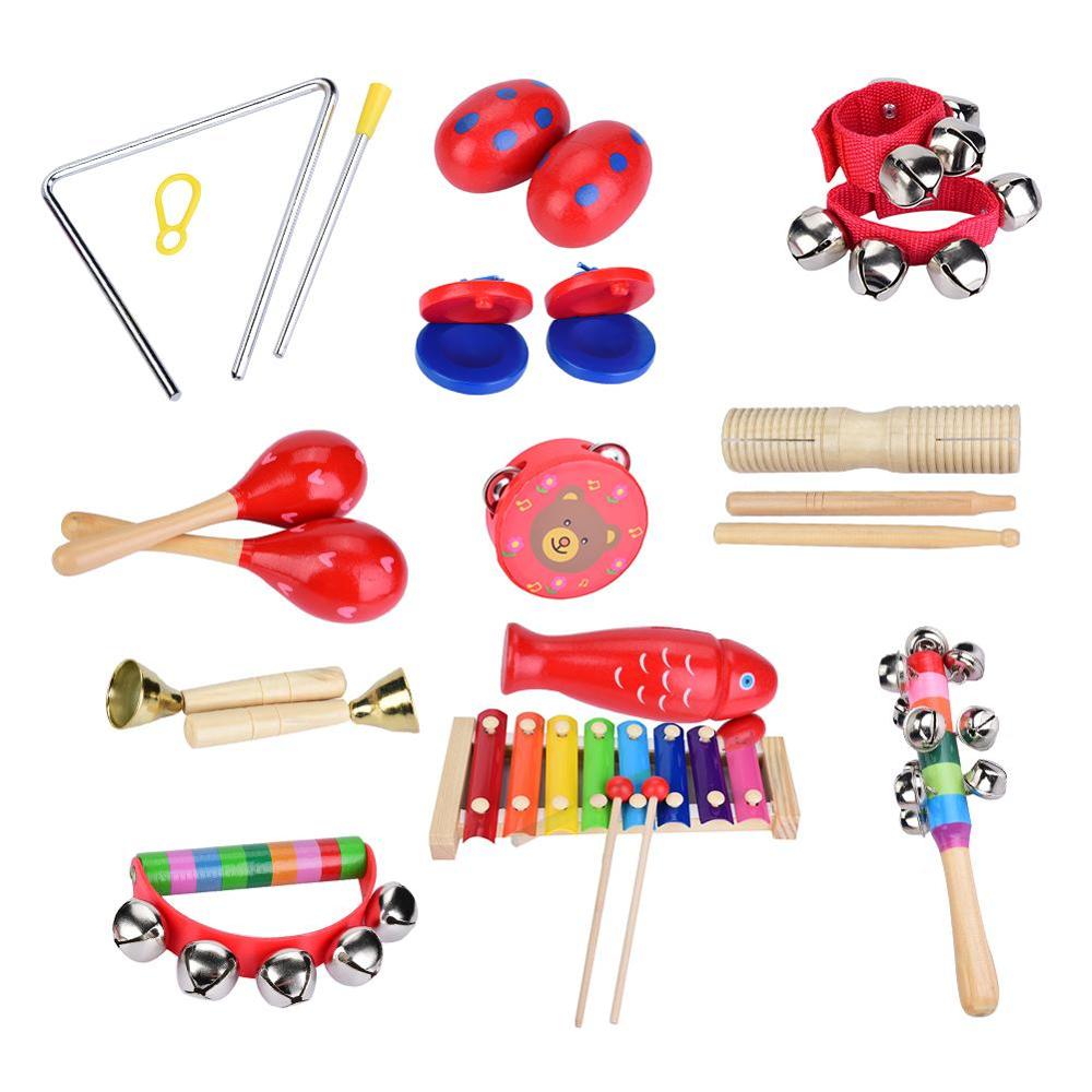 12 stuks muziekinstrumenten voor peuters, houten xylofoonset, percussiespeelgoed voor kinderen, instrumenten voor kleuteronderwijs