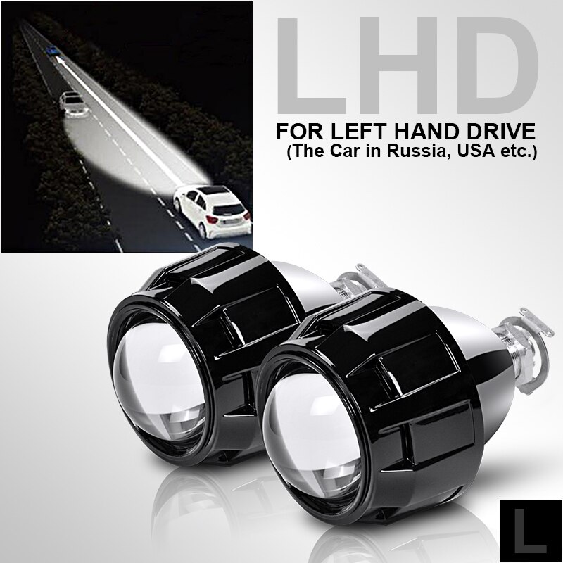 Lente de proyector bi-xenón para coche, luz LED de Ojos de demonio de 2,5 pulgadas, ajuste H4 H7, enchufe, 2 piezas: LHD Black
